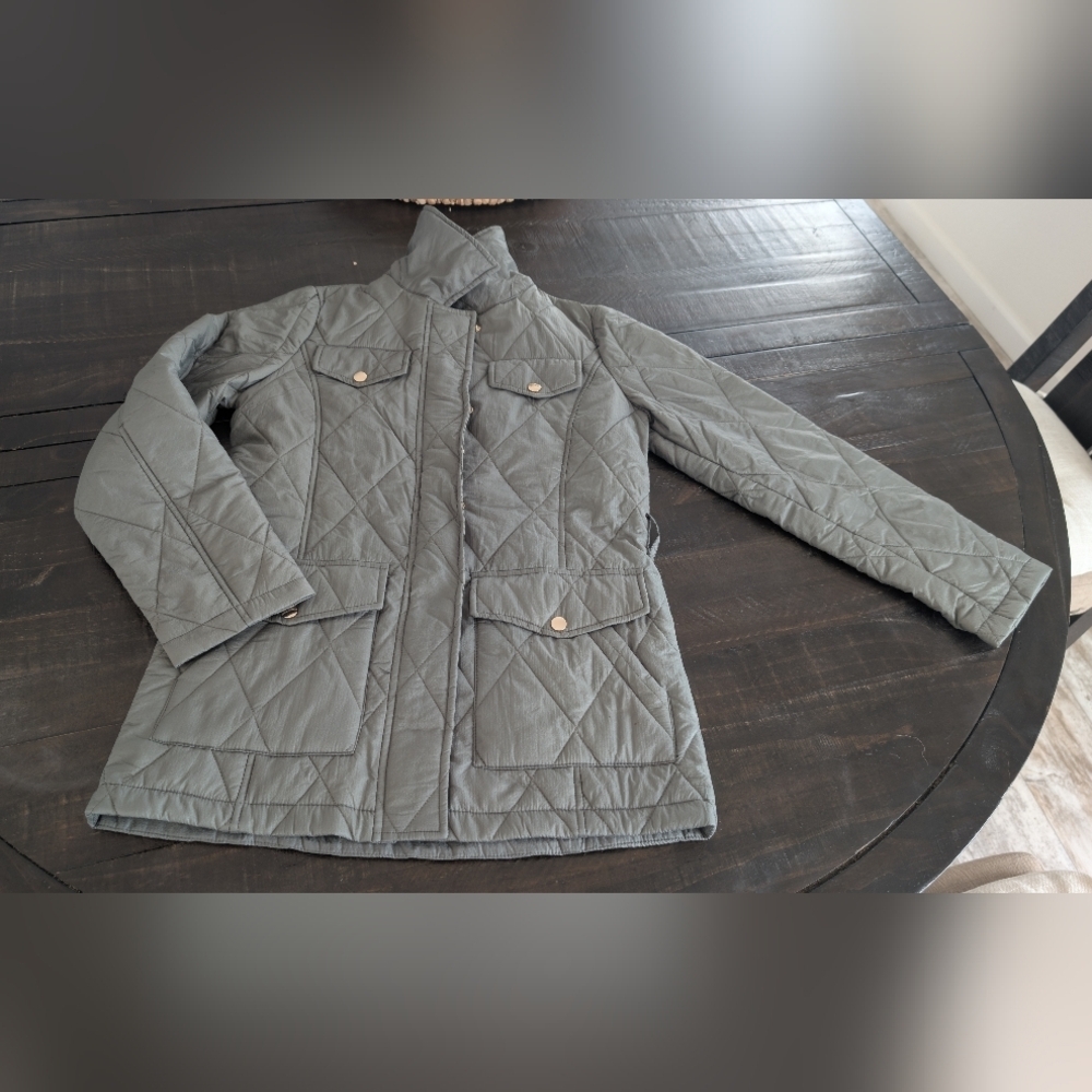 Bernardo Quilted Olive Green Jacket in Gray